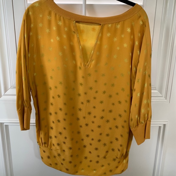 Rebecca Taylor Mustard Blouse with Gold Stars - S - Picture 2 of 6